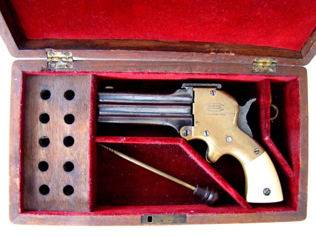 A fine cased William W. Marston three-barrelled .32 cal Derringer circa 1864-1872